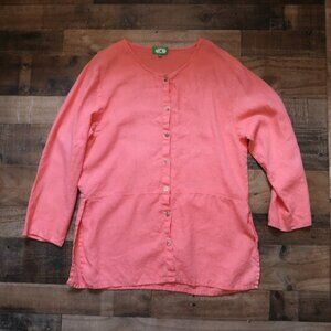 Bear Dance Boutique Womans Large Linen Button Up Top Tunic Coral Pink